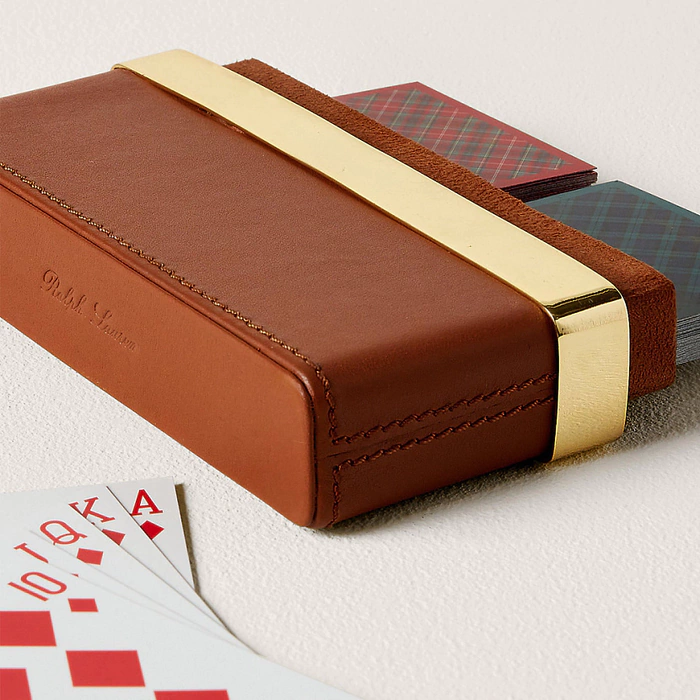 A set of Westover playing cards in a leather case