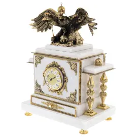 Часы-сейф из белого мрамора "Двуглавый орел"