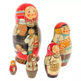 Матрешка деревянная на 5 мест "Домашняя" 15 см