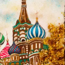 Картина из янтаря "Москва. Собор Василия Блаженного"