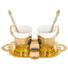 Набор для кофе "Двойной" с малахитом, на 2 персоны, Златоуст