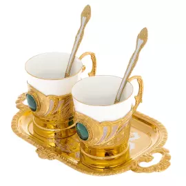 Набор для кофе "Двойной" с малахитом, на 2 персоны, Златоуст