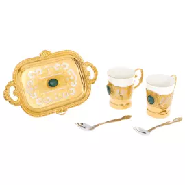 Набор для кофе "Двойной" с малахитом, на 2 персоны, Златоуст