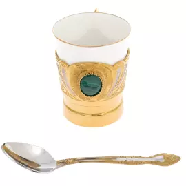 Набор для кофе "Двойной" с малахитом, на 2 персоны, Златоуст