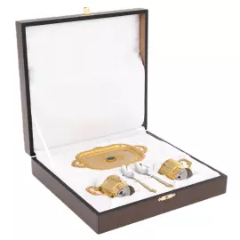 Набор для кофе "Двойной" с малахитом, на 2 персоны, Златоуст