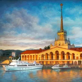 Шкатулка "Морской порт Сочи" Краснослободцева, Федоскино