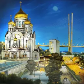 Шкатулка "Владивосток" Борисов, Федоскино