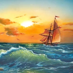 Шкатулка "Парусник" Трошина, Федоскино