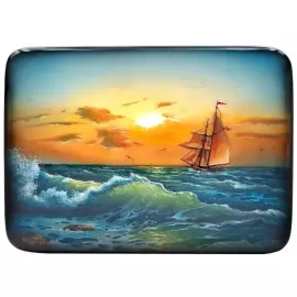 Шкатулка "Парусник" Трошина, Федоскино