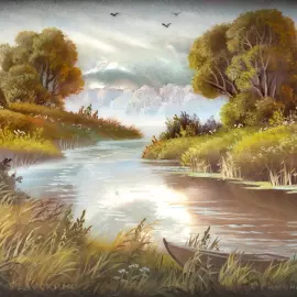 Casket "Summer landscape" Simonov, Fedoskino