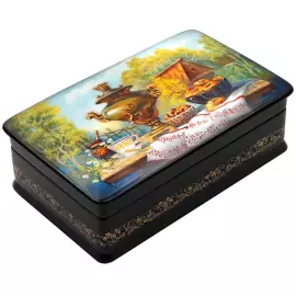 Box "At the cottage" by Troshin, Fedoskino