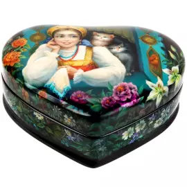 The box "At the window" by Saprunenko, Fedoskino