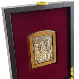 Leather-bound book "The Spiritual Flower Garden" with the icon of the Holy Trinity
