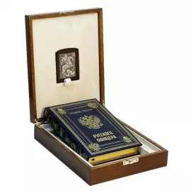 Подарочный набор: книга в кожаном переплете "Кодекс чести русского офицера" с иконой, в лакированной шкатулке