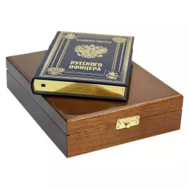Подарочный набор: книга в кожаном переплете "Кодекс чести русского офицера" с иконой, в лакированной шкатулке
