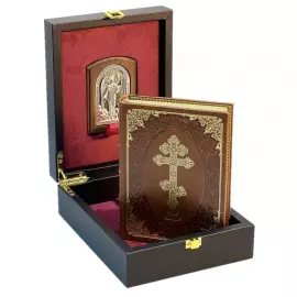 Gift set: leather-bound book "The Holy Gospel" with an icon