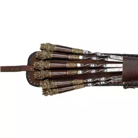 Шампуры из нержавеющей стали "Царь зверей" на 6 персон, в кожаном колчане