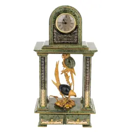 Каминные часы-шкатулка из змеевика "Птицы" Златоуст