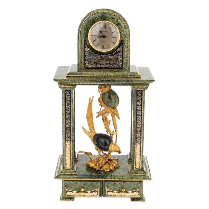 Mantel clock-box made of serpentine "Birds" Zlatoust