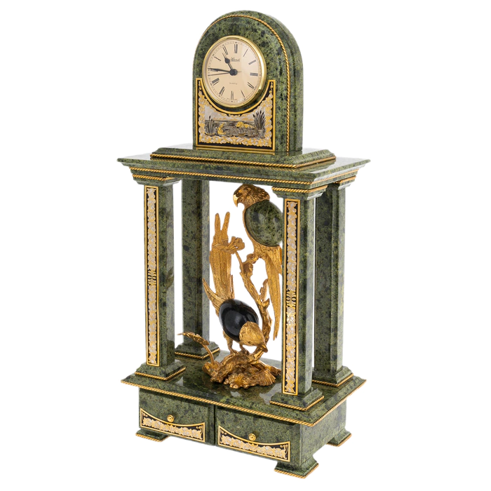 Mantel clock-box made of serpentine "Birds" Zlatoust