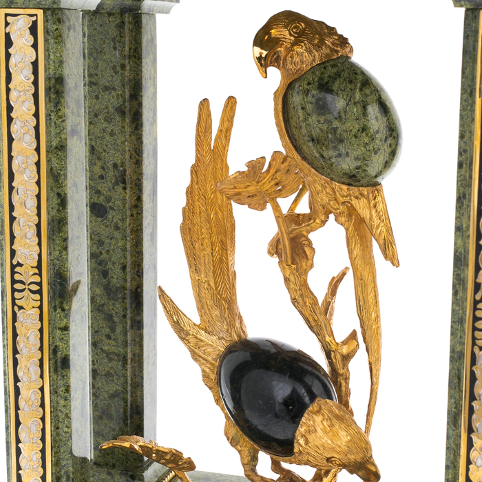Mantel clock-box made of serpentine "Birds" Zlatoust