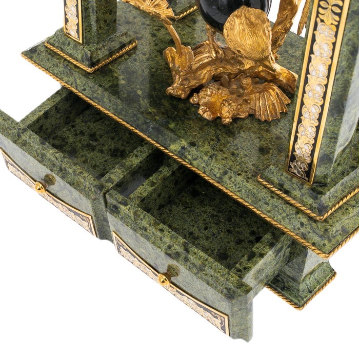 Mantel clock-box made of serpentine "Birds" Zlatoust