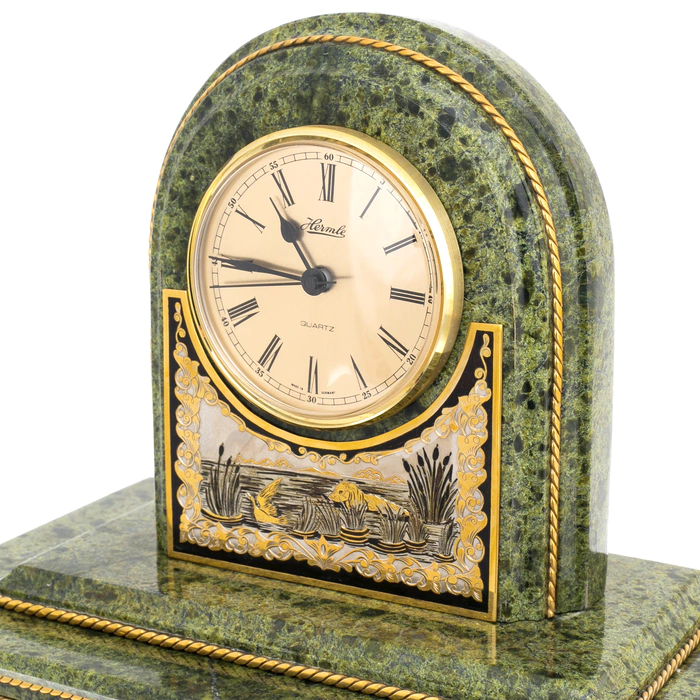 Mantel clock-box made of serpentine "Birds" Zlatoust