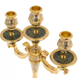 Подсвечник 3-х рожковый "Царский" змеевик, Златоуст