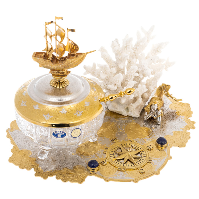 Икорница с кораллом "Морская" Златоуст