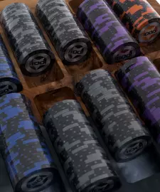 A poker set made of elm wood and black epoxy resin