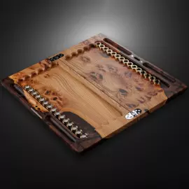 Backgammon made of elm wood and brown epoxy resin