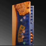 A poker set made of elm wood and blue epoxy resin