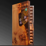 A poker set made of elm wood and brown epoxy resin