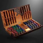 A poker set made of elm wood and brown epoxy resin