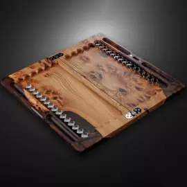 Backgammon made of elm wood and brown epoxy resin