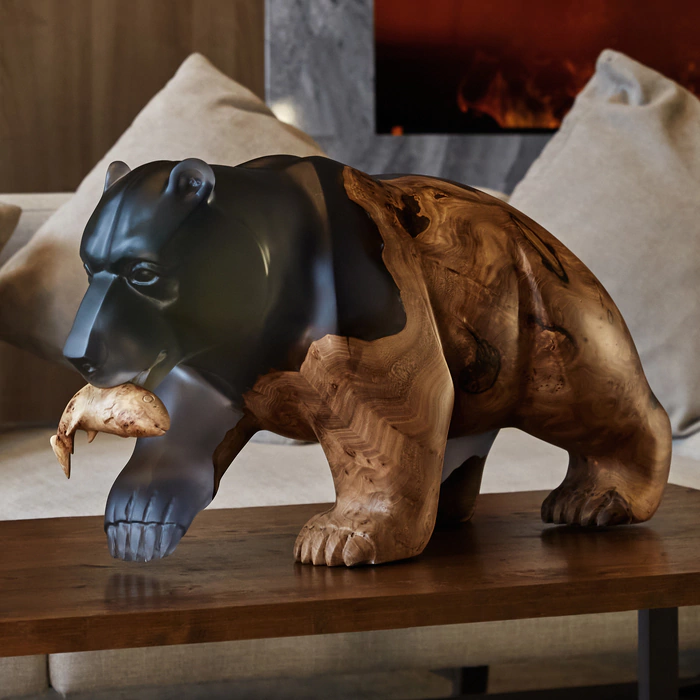 Sculpture made of American walnut and epoxy resin "Bear"