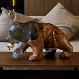 Sculpture made of American walnut and epoxy resin "Bear"