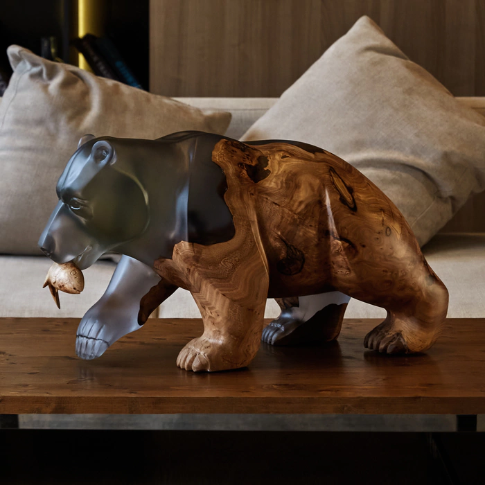 Sculpture made of American walnut and epoxy resin "Bear"