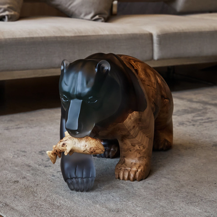Sculpture made of American walnut and epoxy resin "Bear"