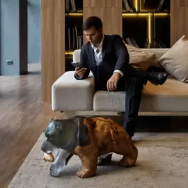 Sculpture made of American walnut and epoxy resin "Bear"