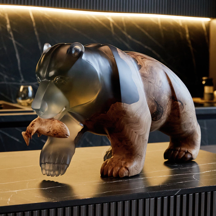 Sculpture made of American walnut and epoxy resin "Bear"