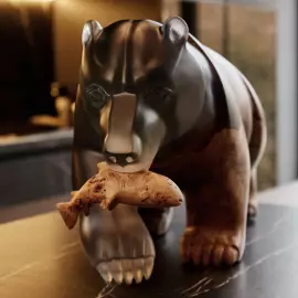 Sculpture made of American walnut and epoxy resin "Bear"