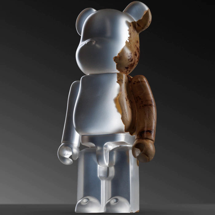 Art object made of elm and epoxy resin "Bearbrick"