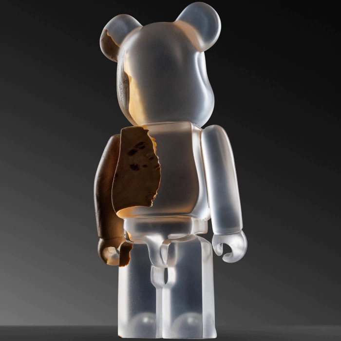 Art object made of elm and epoxy resin "Bearbrick"