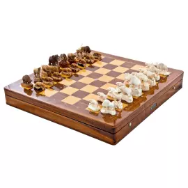 Шахматы из кости мамонта "Король мамонт и его эскорт мини"