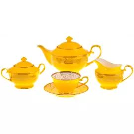 Чайный сервиз "Узоры" на 6 персон, 15 предметов, желтый