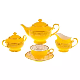 Чайный сервиз "Узоры" на 6 персон, 15 предметов, желтый