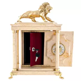 Часы-сейф "Лев" малый (бежевый мрамор)