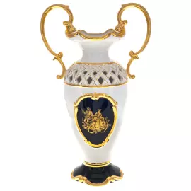 Ваза для цветов, с ручками, белая на синей ножке