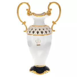 Ваза для цветов, с ручками, белая на синей ножке